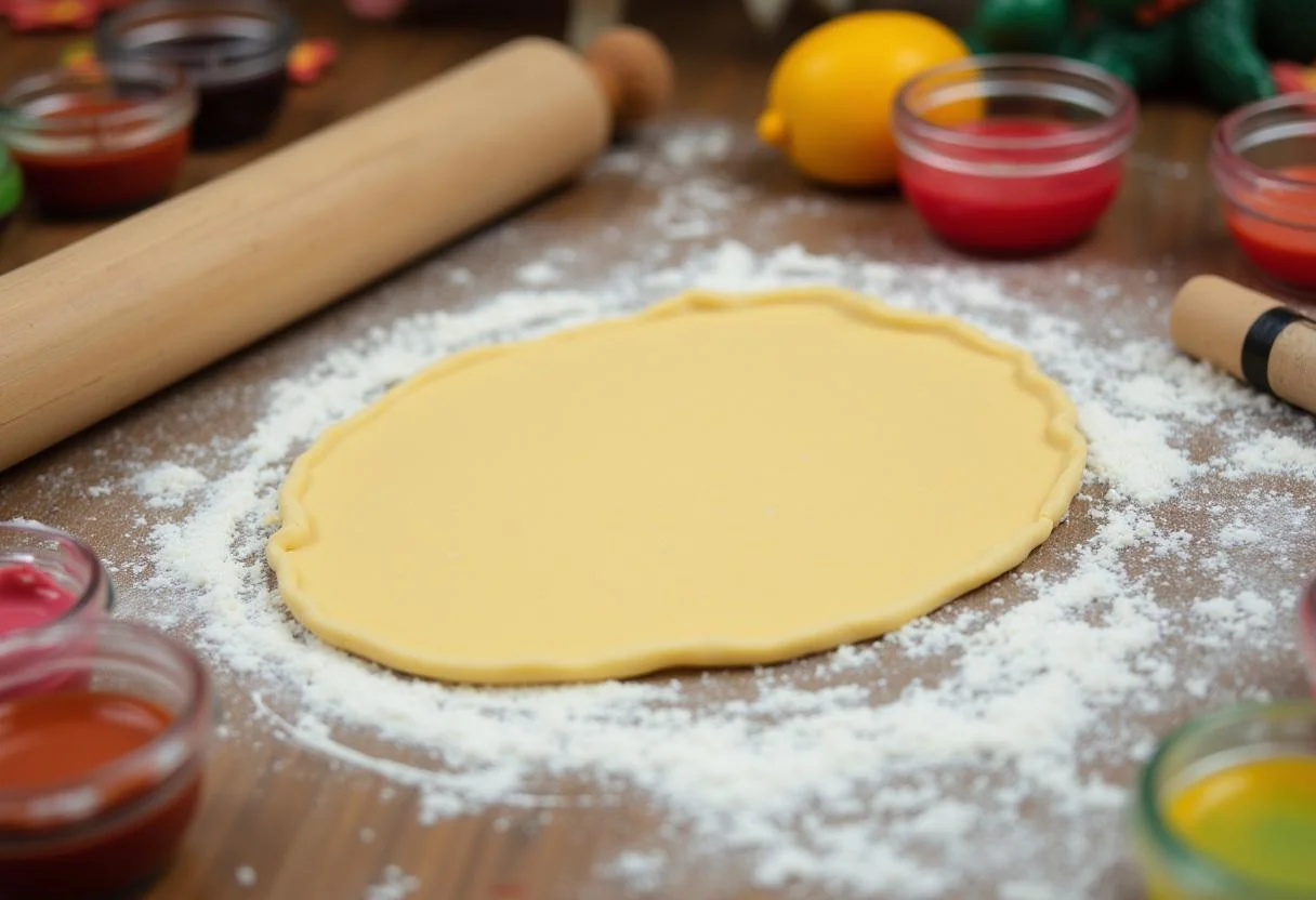 Rolling out dough for Harry Potter Dragon Egg Bread, preparing to create colorful dragon egg shapes with food dye
