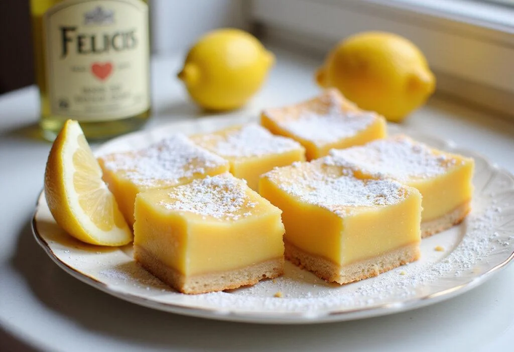 Delicious Harry Potter Felix Felicis Lucky Lemon Bars displayed elegantly, showcasing their perfect texture and garnished for a magical presentation.
