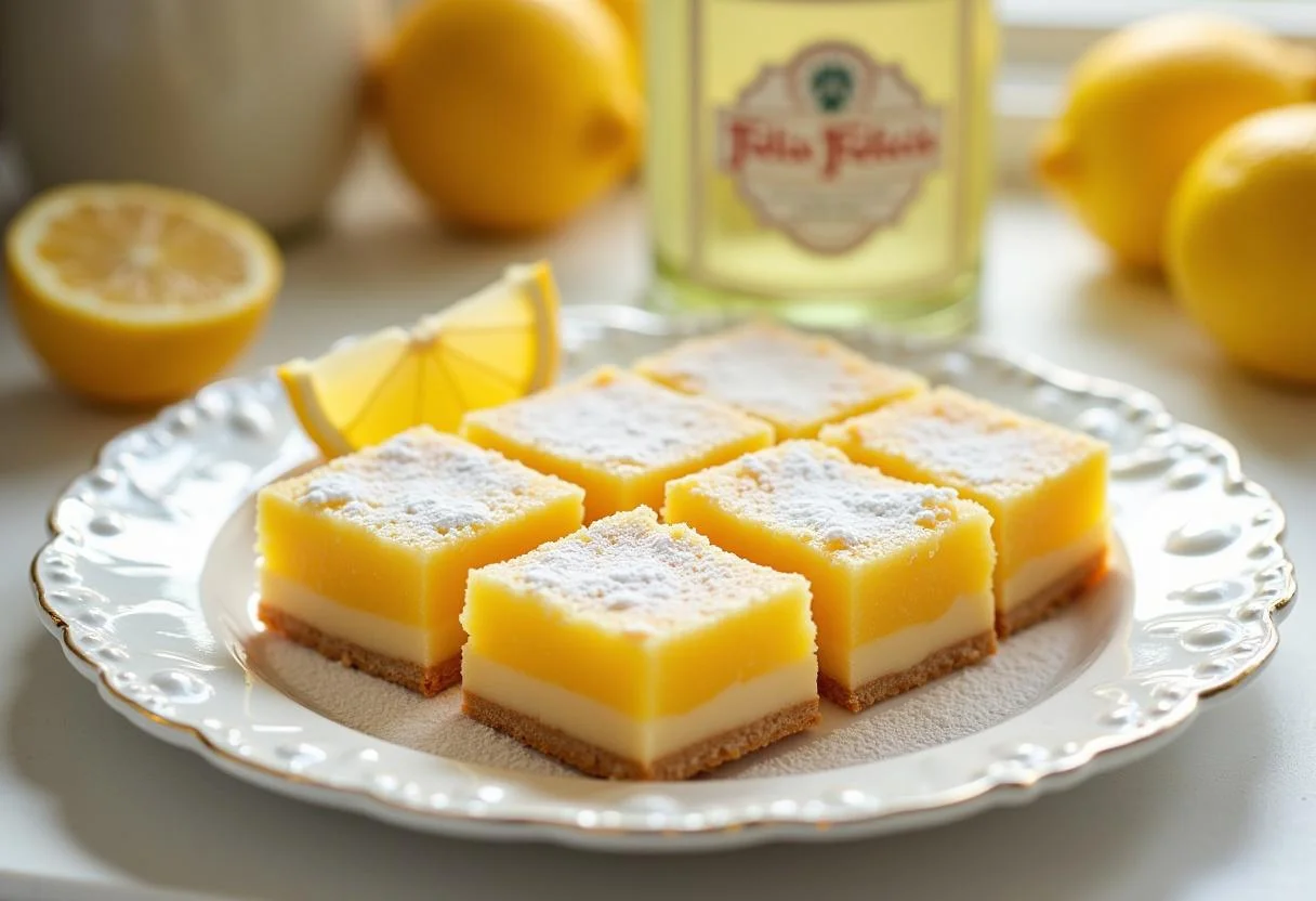 Delicious Harry Potter Felix Felicis Lucky Lemon Bars displayed elegantly, showcasing their perfect texture and garnished for a magical presentation.