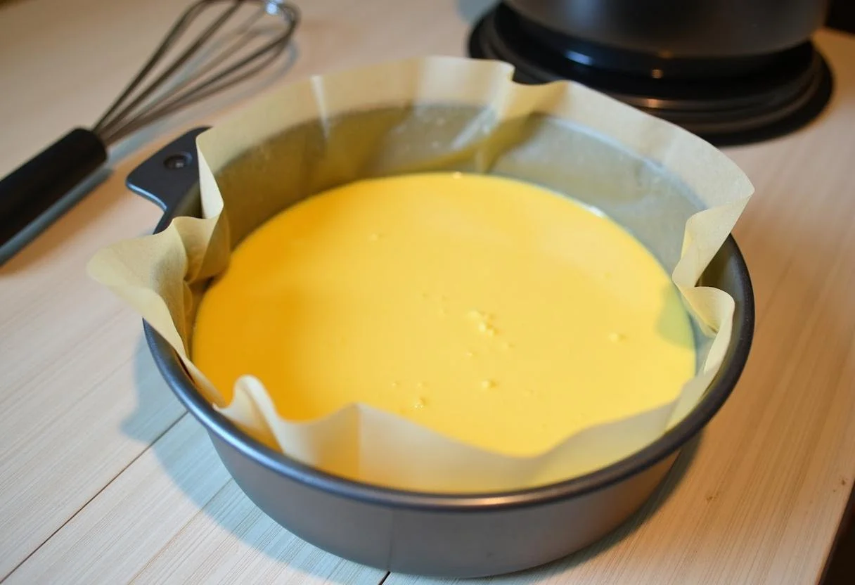 Preparing the batter in a pan for Harry Potter Felix Felicis Lucky Lemon Bars, showcasing the vibrant color and ready-to-bake scene.