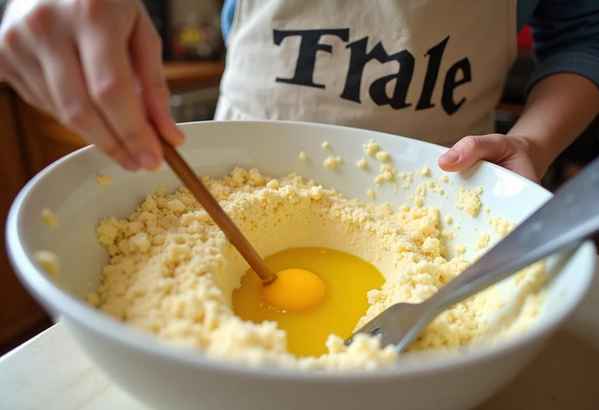 Making Harry Potter Golden Snitch Cake Pops by mixing yellow cake batter in a bowl with ingredients.