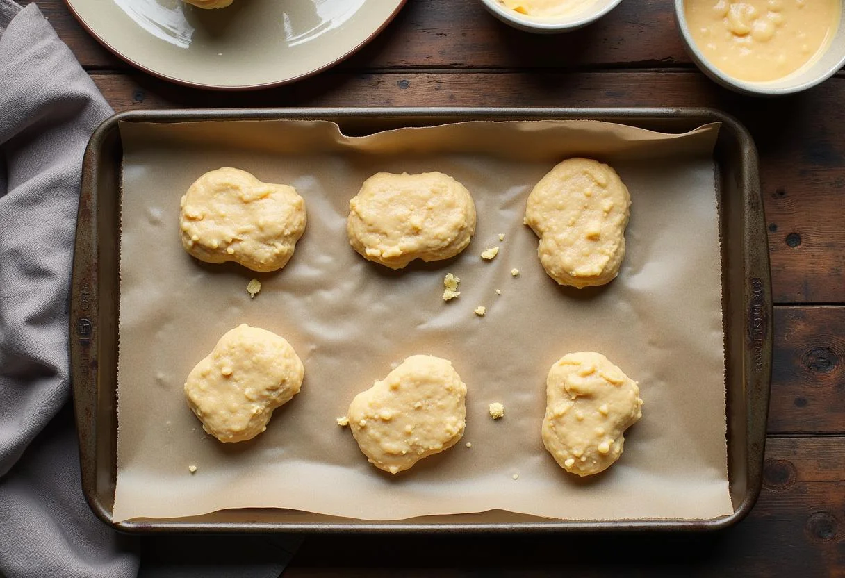 Baking Harry Potter Hagrid's Rock Cakes with rough-shaped batter on a tray, creating the iconic rock cake texture.