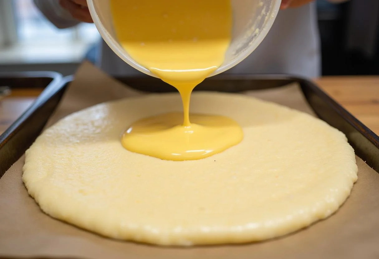 Pouring the honeycomb mixture onto parchment for Harry Potter Hufflepuff Honeycomb Crunch, capturing the moment before it sets.