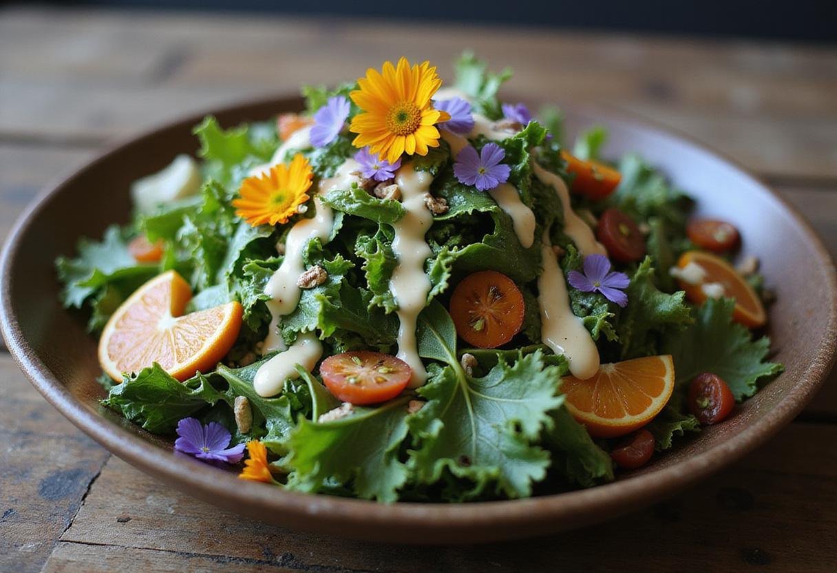 Close-up of the final Harry Potter Mandrake Screaming Salad, highlighting vibrant colors and magical details, perfect for fans of Harry Potter.