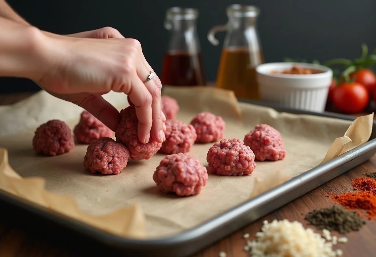 Shaping meatballs for Harry Potter Ministry of Magic Meatball Subs in a whimsical kitchen filled with magical recipes.