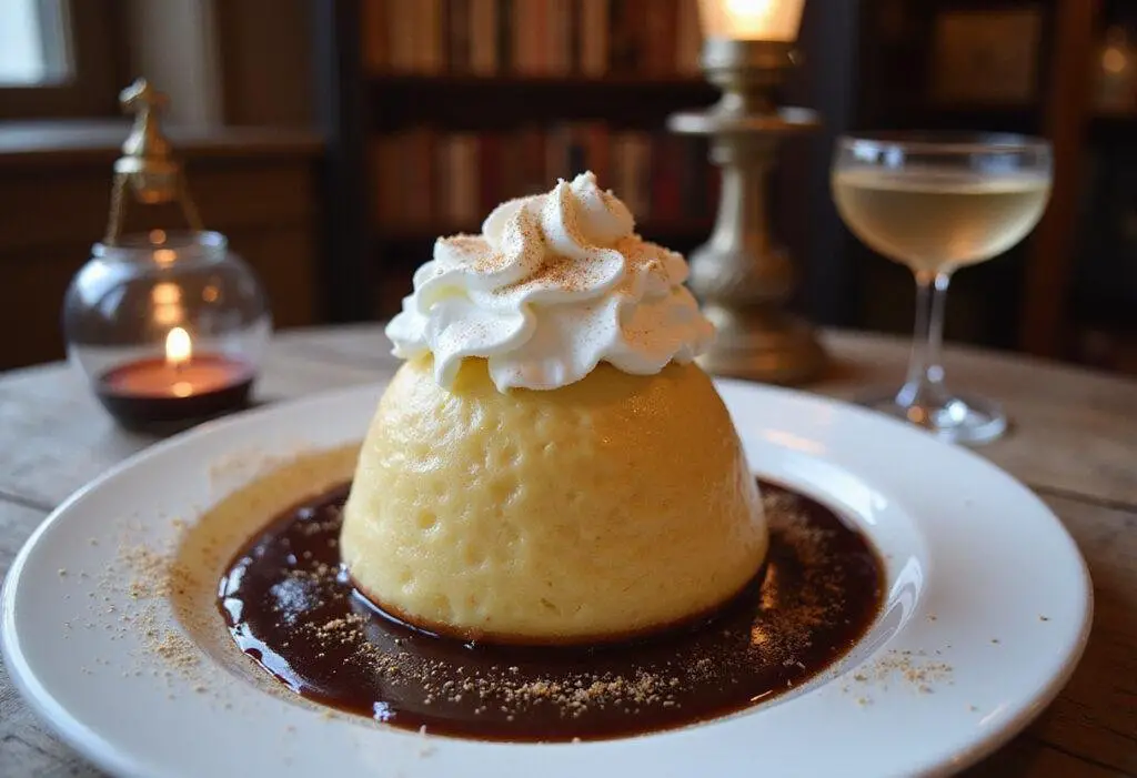 Delicious Harry Potter Patronus Charm Pudding served elegantly, showcasing the enchanting dessert with whipped cream and magical touches.