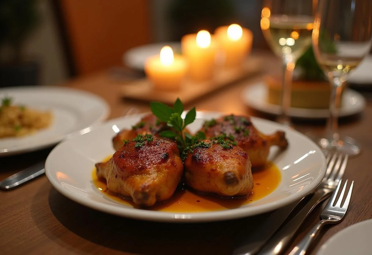 Serving delicious Harry Potter Pumpkin Juice Glazed Chicken on a dining table, beautifully garnished and ready for a magical meal.