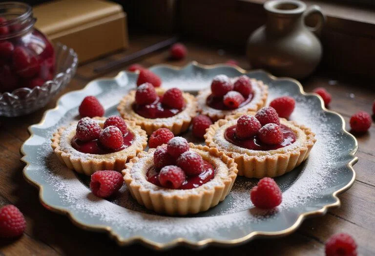 Serving delicious Harry Potter Room of Requirement Raspberry Tarts, elegantly presented with garnishes on a magical-themed table.