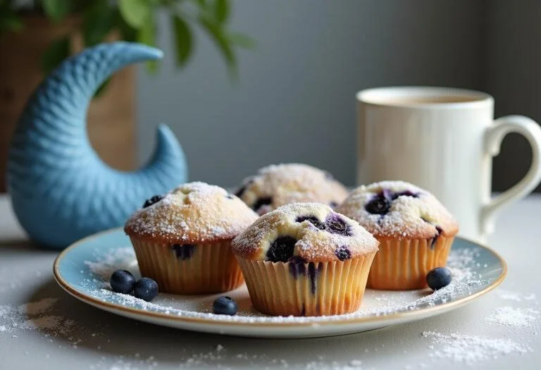 Delicious How I Met Your Mother The Blue French Horn Blueberry Muffins displayed on a plate, perfect for serving with coffee.