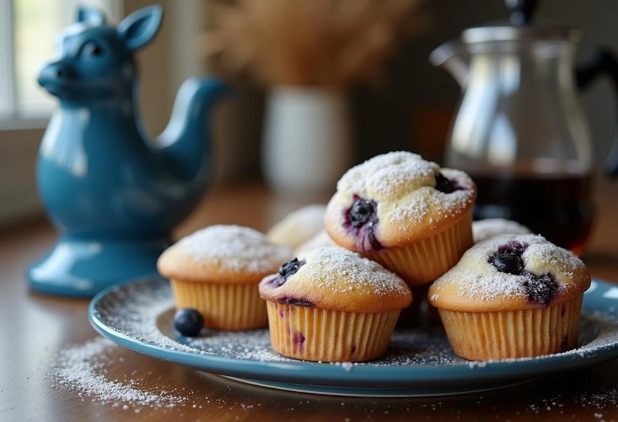 Delicious How I Met Your Mother The Blue French Horn Blueberry Muffins displayed on a plate, perfect for serving with coffee.