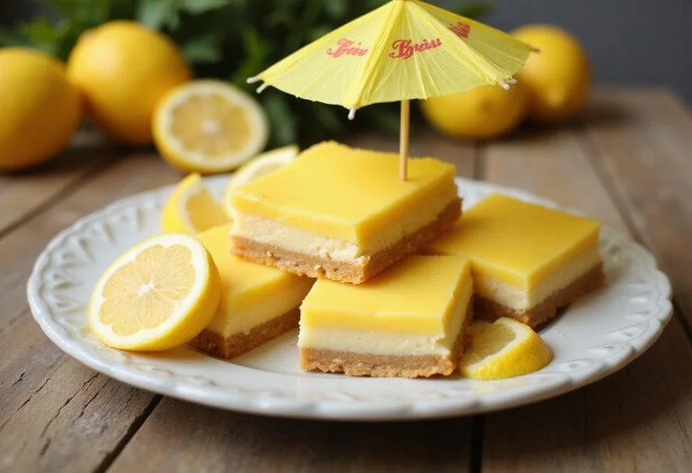 Final presentation of How I Met Your Mother The Yellow Umbrella Lemon Bars served on a plate, perfect for any gathering.
