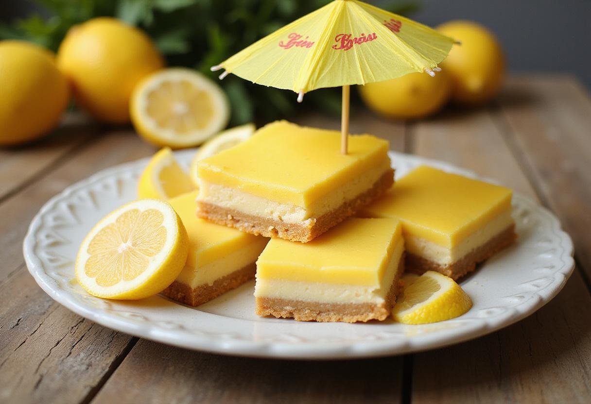 Final presentation of How I Met Your Mother The Yellow Umbrella Lemon Bars served on a plate, perfect for any gathering.