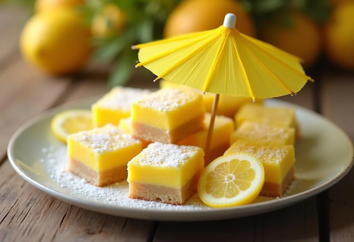 Final presentation of How I Met Your Mother The Yellow Umbrella Lemon Bars served on a plate, perfect for any gathering.