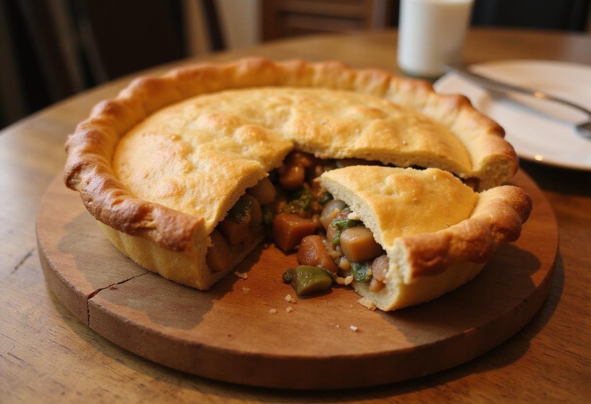 Final result of Hunger Games Gale's Trapper's Pot Pie, a beautifully baked pot pie with a golden flaky crust and savory filling
