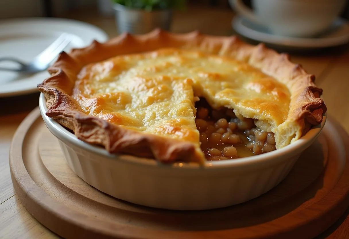 Final result of Hunger Games Gale's Trapper's Pot Pie, a beautifully baked pot pie with a golden flaky crust and savory filling