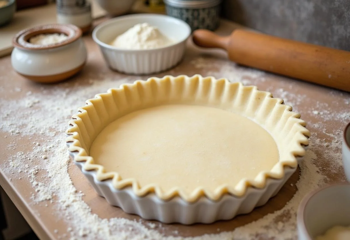 Rolling out the pie crust for Hunger Games Gale's Trapper's Pot Pie, showcasing the preparation of a homemade crust