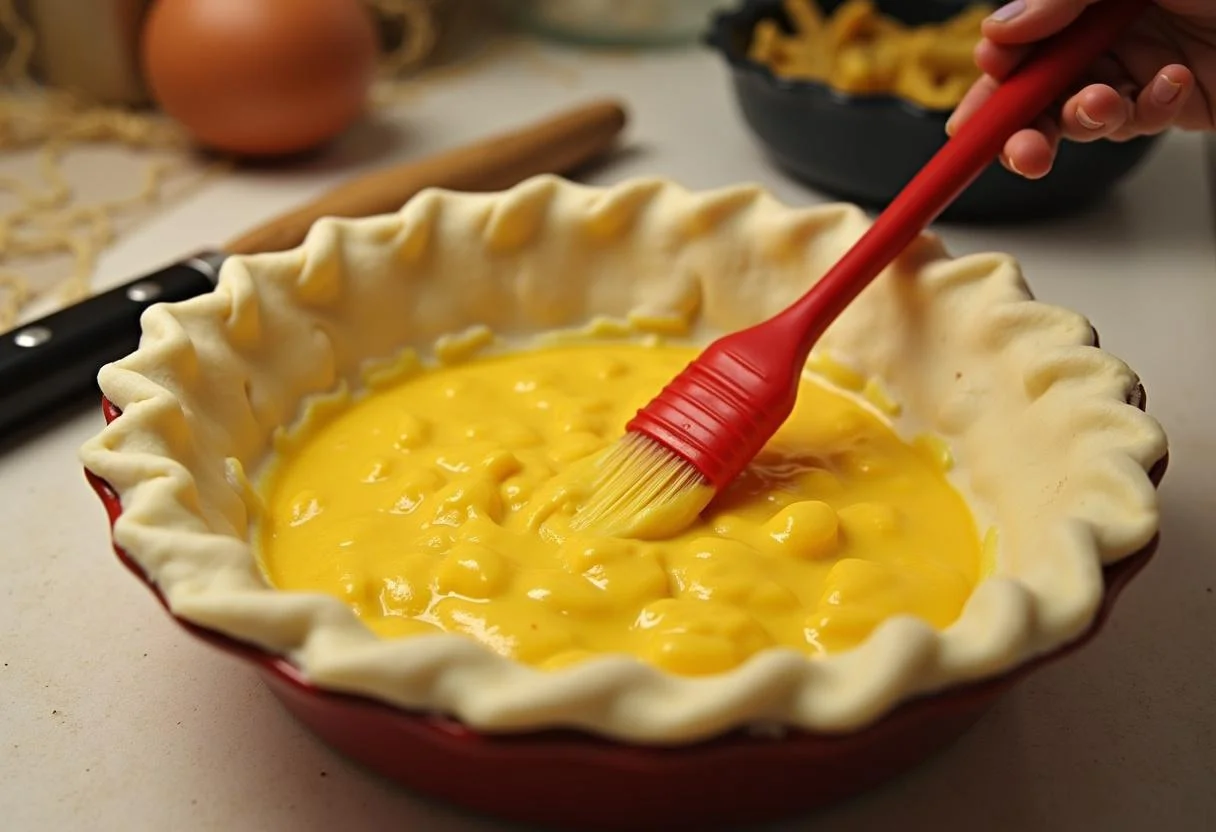 Assembled Hunger Games Gale's Trapper's Pot Pie ready to be baked, featuring a beautifully crimped crust and golden egg wash