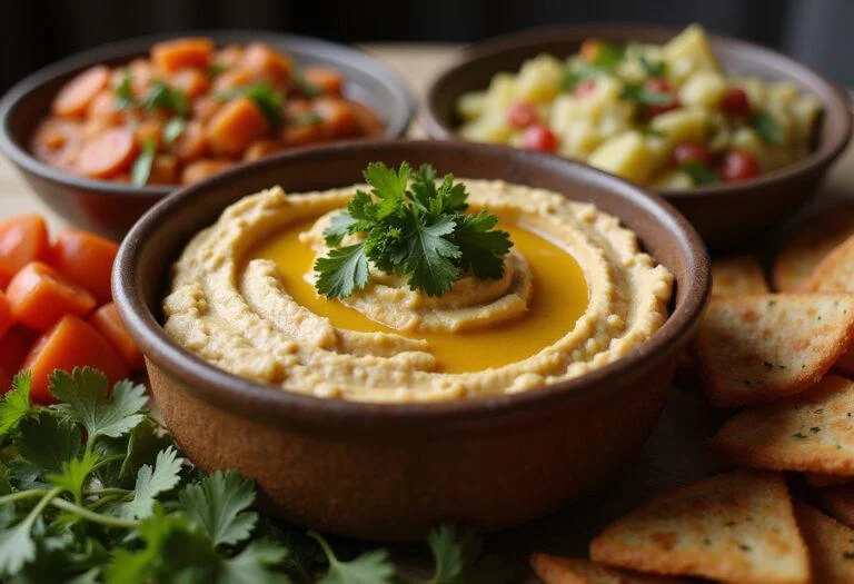 Delicious Hunger Games Haymitch's Hoax Hummus served in an elegant bowl, perfect for gatherings and displaying its vibrant flavors.