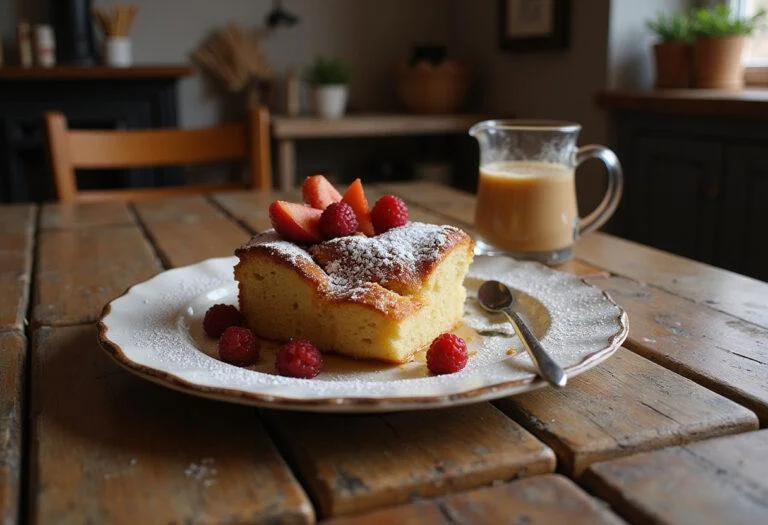 Final presentation of Hunger Games Peeta's Bakery Bread Pudding, beautifully garnished and ready to enjoy in a charming kitchen setting.