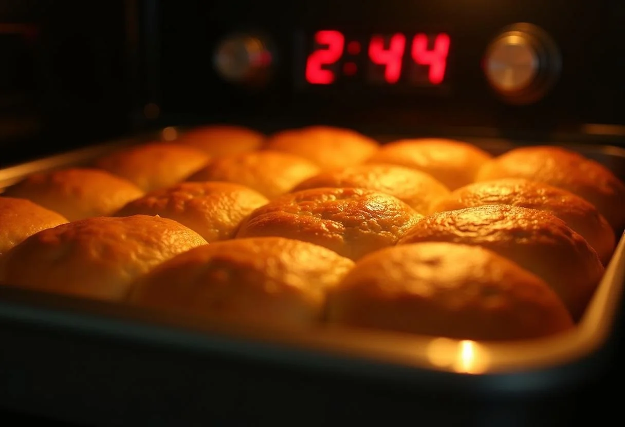 Baking the delicious Hunger Games Peeta's Bakery Bread Pudding until golden brown, showcasing its fluffy texture rising in the oven.