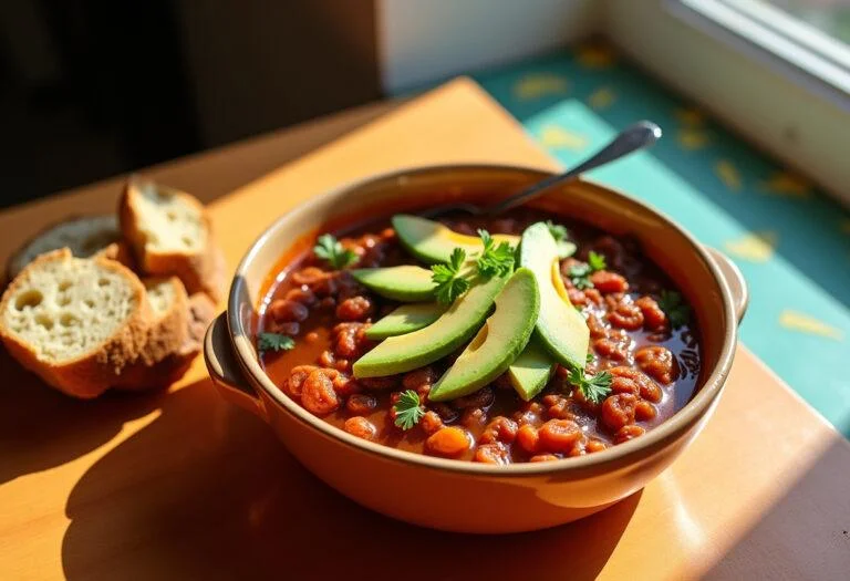 A beautifully presented bowl of Joker: Folie à Deux Lady Gaga's Harley Quinn's Hearty Chili, creating a delightful dining experience.