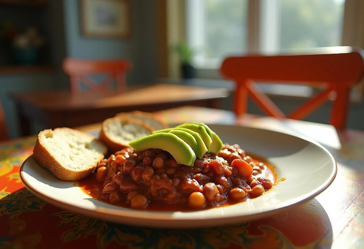 A beautifully presented bowl of Joker: Folie à Deux Lady Gaga's Harley Quinn's Hearty Chili, creating a delightful dining experience.