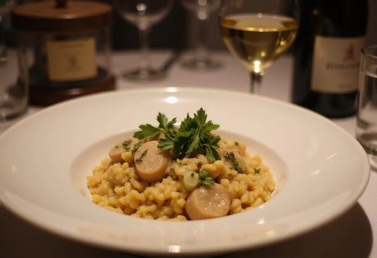 Final presentation of Knives Out Ana de Armas's Ransom Rian Johnson Risotto, a gourmet dish ready to be enjoyed.
