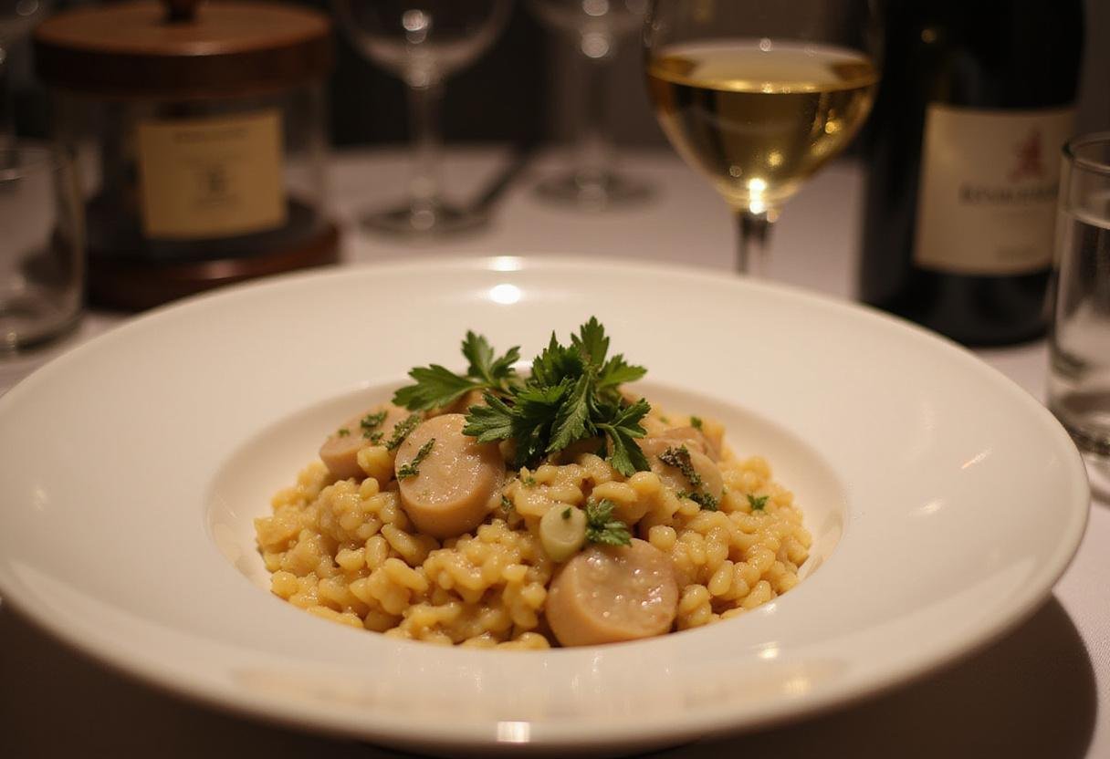 Final presentation of Knives Out Ana de Armas's Ransom Rian Johnson Risotto, a gourmet dish ready to be enjoyed.