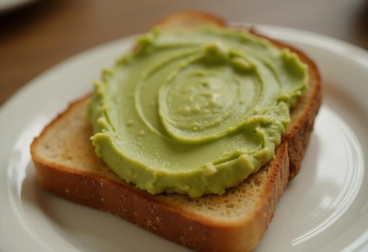 Toasting bread for Lilo and Stitch Angel's Aloha Avocado Toast, capturing the moment of adding the rich avocado layer on a crispy slice.
