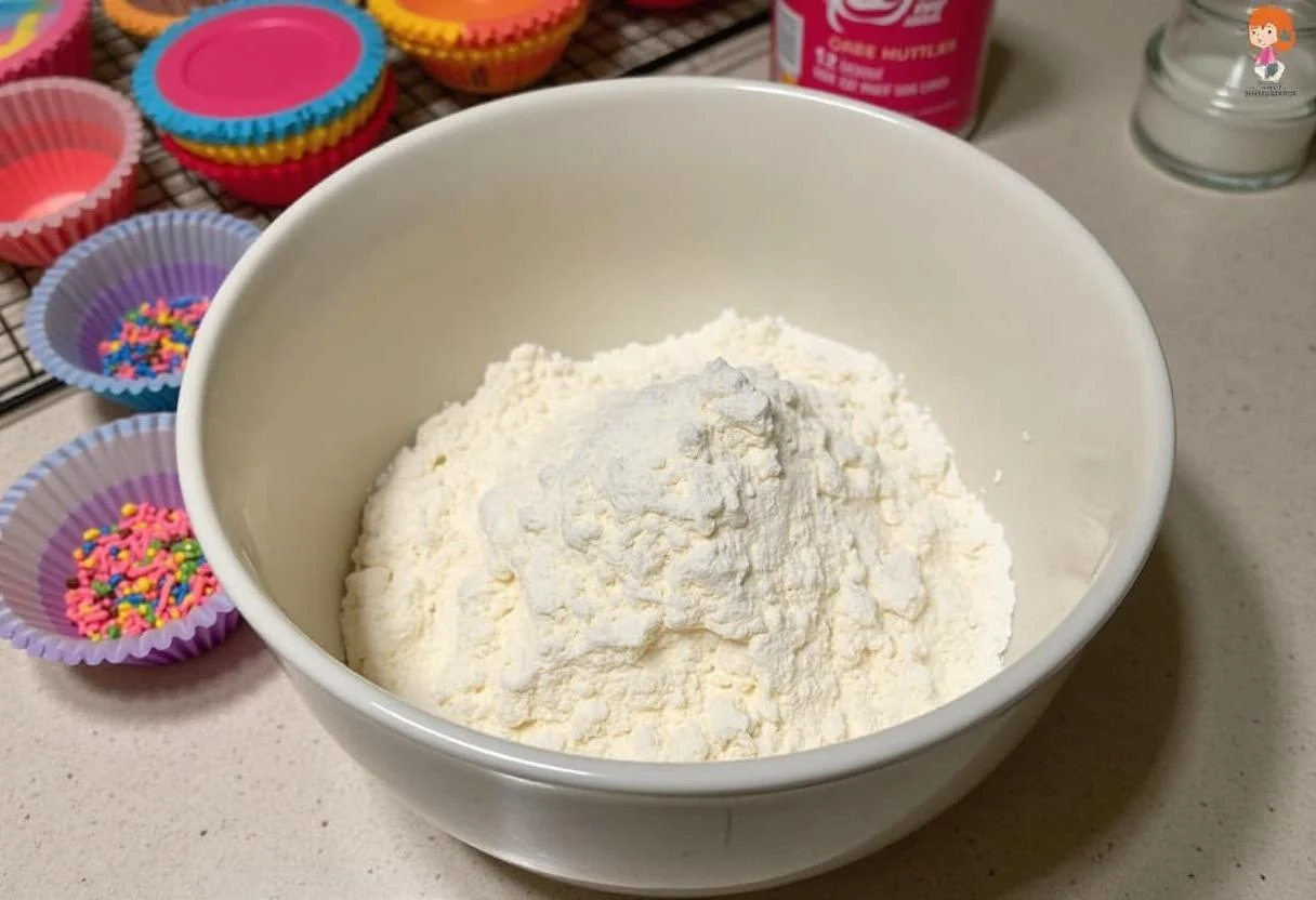 Making Lilo and Stitch Cobra Bubbles' Bubblegum Cupcakes with flour, sugar, and bubblegum flavoring ingredients.
