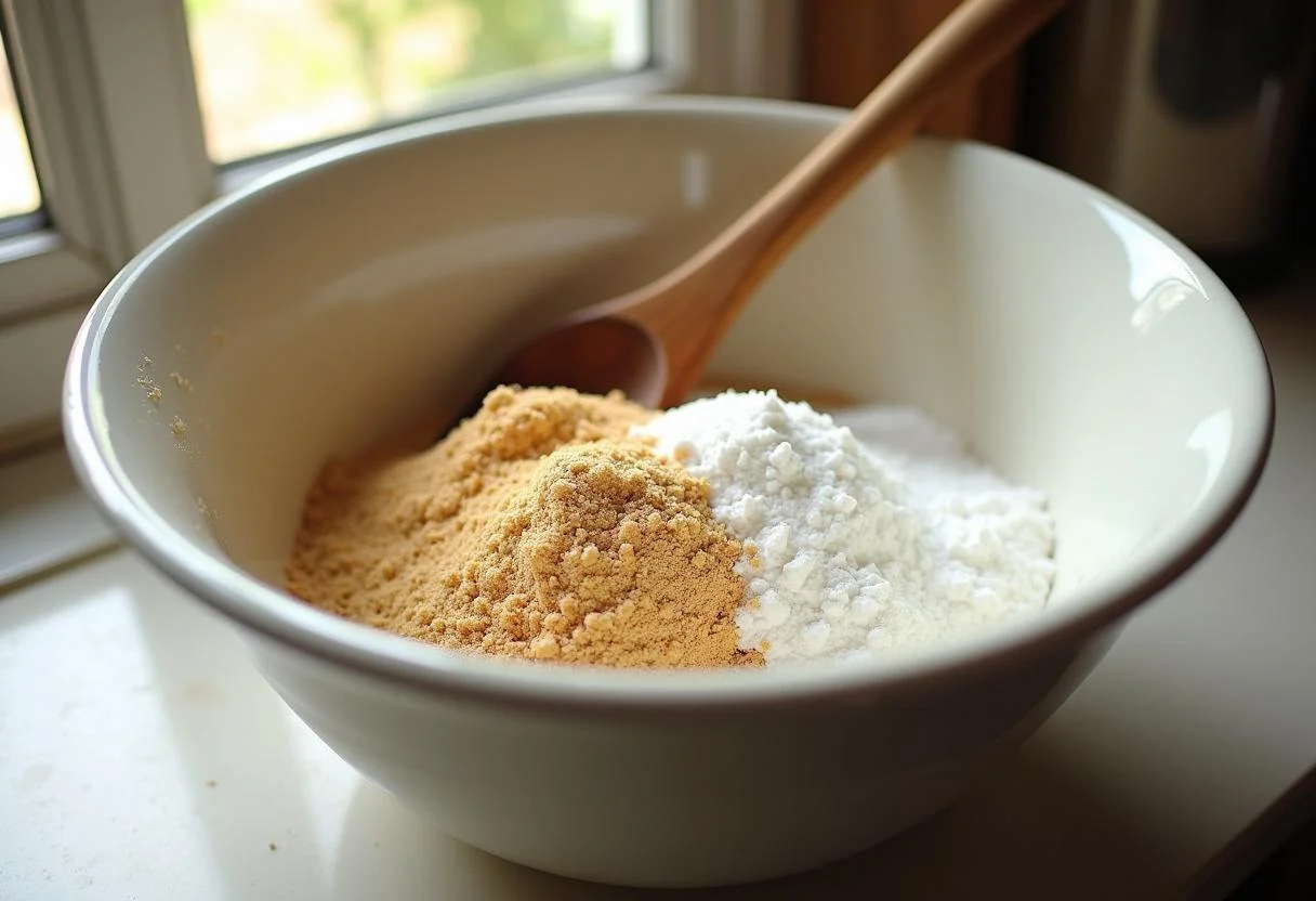 Little Women Emma Watson's Meg March's Marvelous Macaroon Medley with ground almonds and powdered sugar ready for mixing.