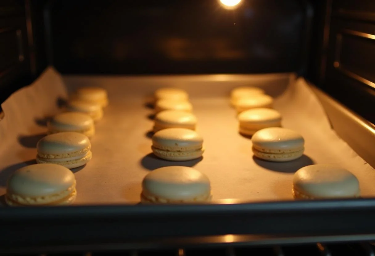Baking tray of macaron shells for Little Women Emma Watson's Meg March's Marvelous Macaroon Medley set for baking.