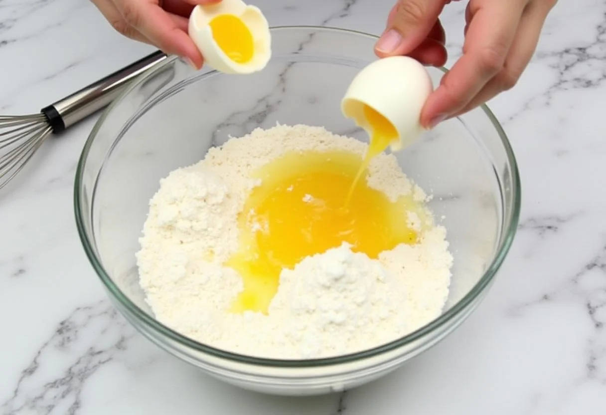 Flour and sugar mixture with egg yolk for Marvel Adam Warlock's Soul Gem Soufflé preparation.