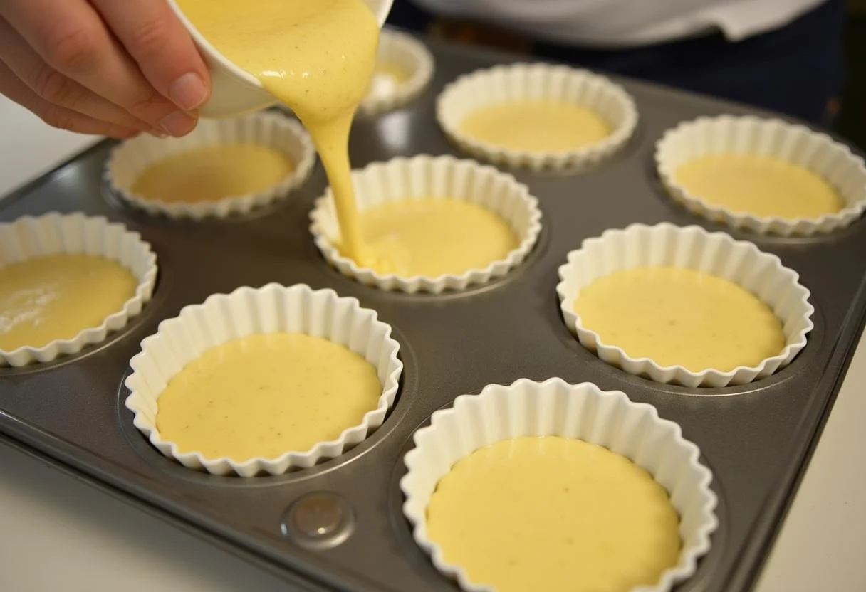 Prepared soufflé batter in ramekins for Marvel Adam Warlock's Soul Gem Soufflé before baking.