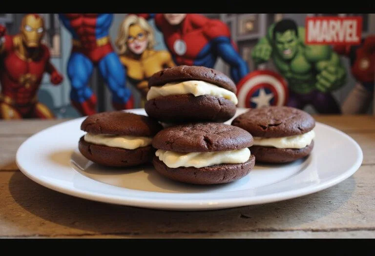 Marvel Agatha Harkness' All Along the Watchtower Whoopie Pies displayed, featuring rich chocolate cookies filled with creamy sweetness.