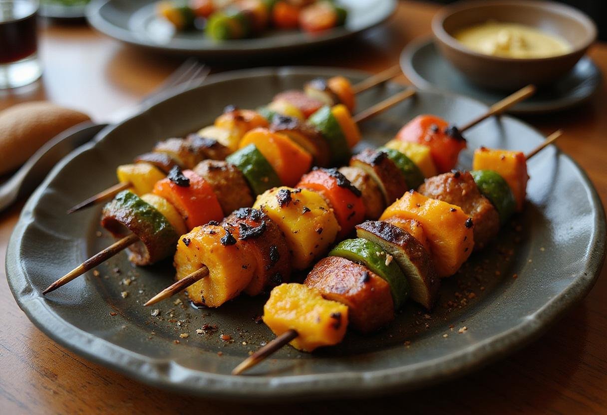 Final presentation of Marvel Black Panther Vibranium Veggie Skewers, showcasing vibrant colors and textures, ideal for a healthy and fun meal.