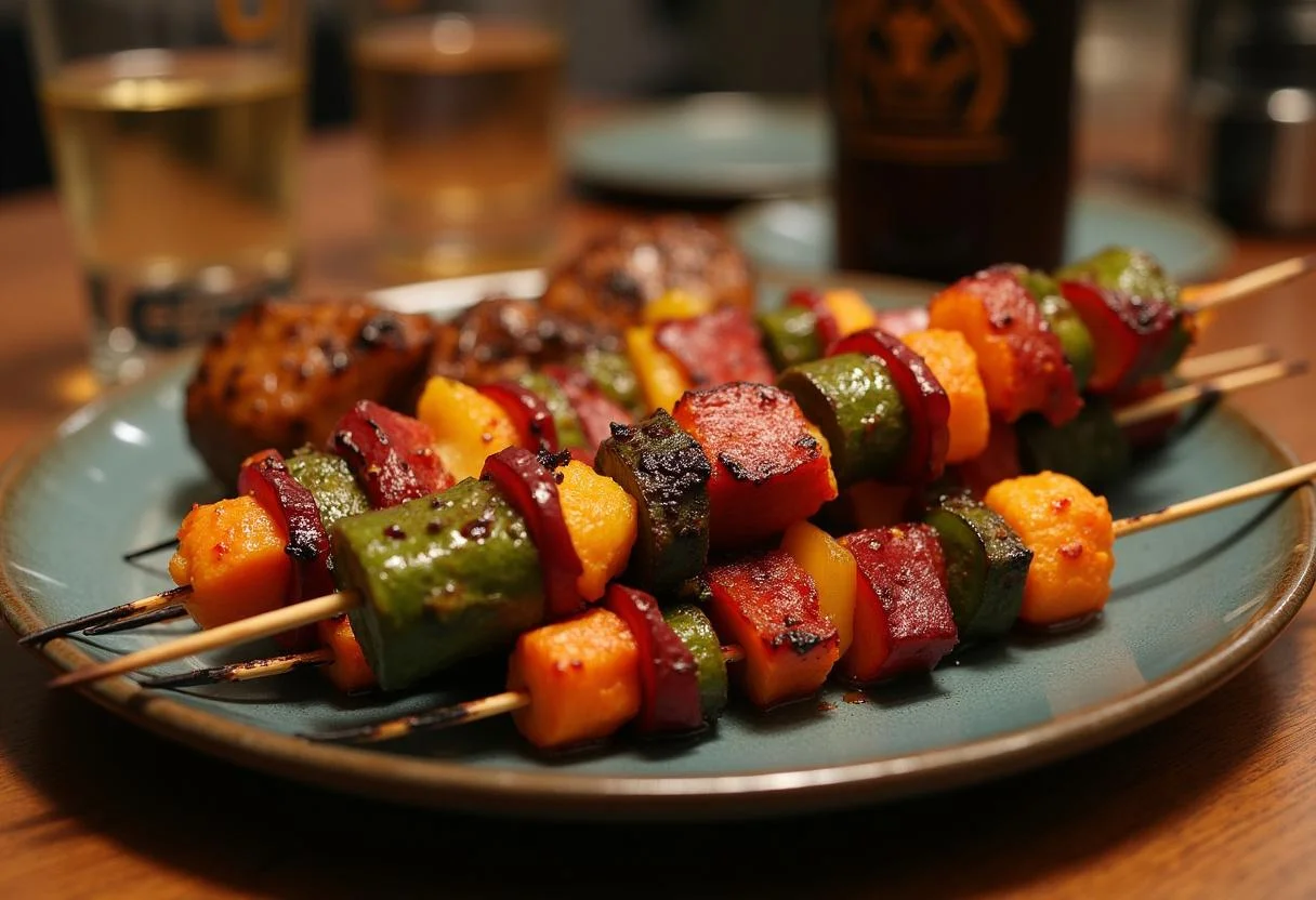 Final presentation of Marvel Black Panther Vibranium Veggie Skewers, showcasing vibrant colors and textures, ideal for a healthy and fun meal.