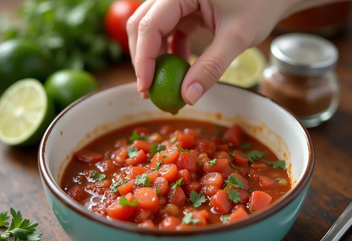 Preparing zesty flavors for Marvel Doctor Strange Mystical Mango Salsa with lime, enhancing the vibrant ingredient mixture.