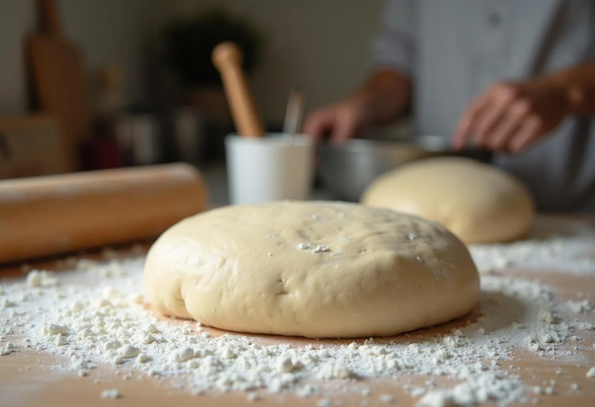 Kneading the dough for Marvel Fantastic Four Invisible Woman's Focaccia, showcasing the bread development process in a cozy kitchen.