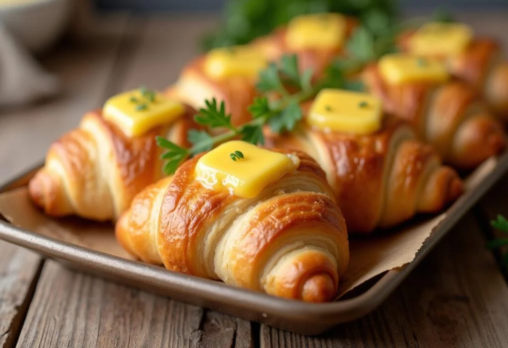 Delicious golden Marvel Moon Knight's Khonshu Crescent Rolls fresh out of the oven, garnished and ready to serve.