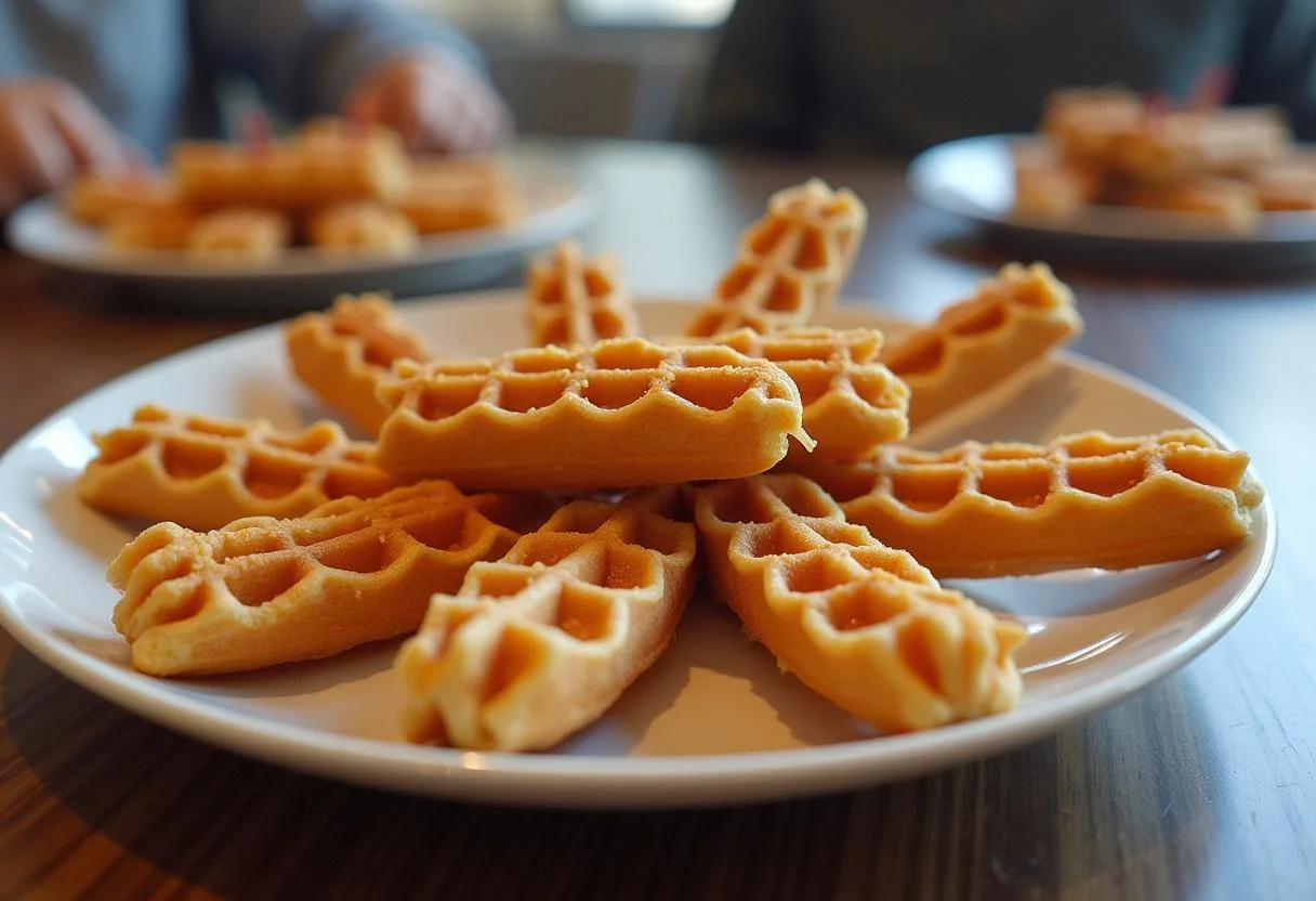 A stunning presentation of Marvel Nova's Worldmind Waffle Sticks on a dining table, ideal for sharing and enjoying.