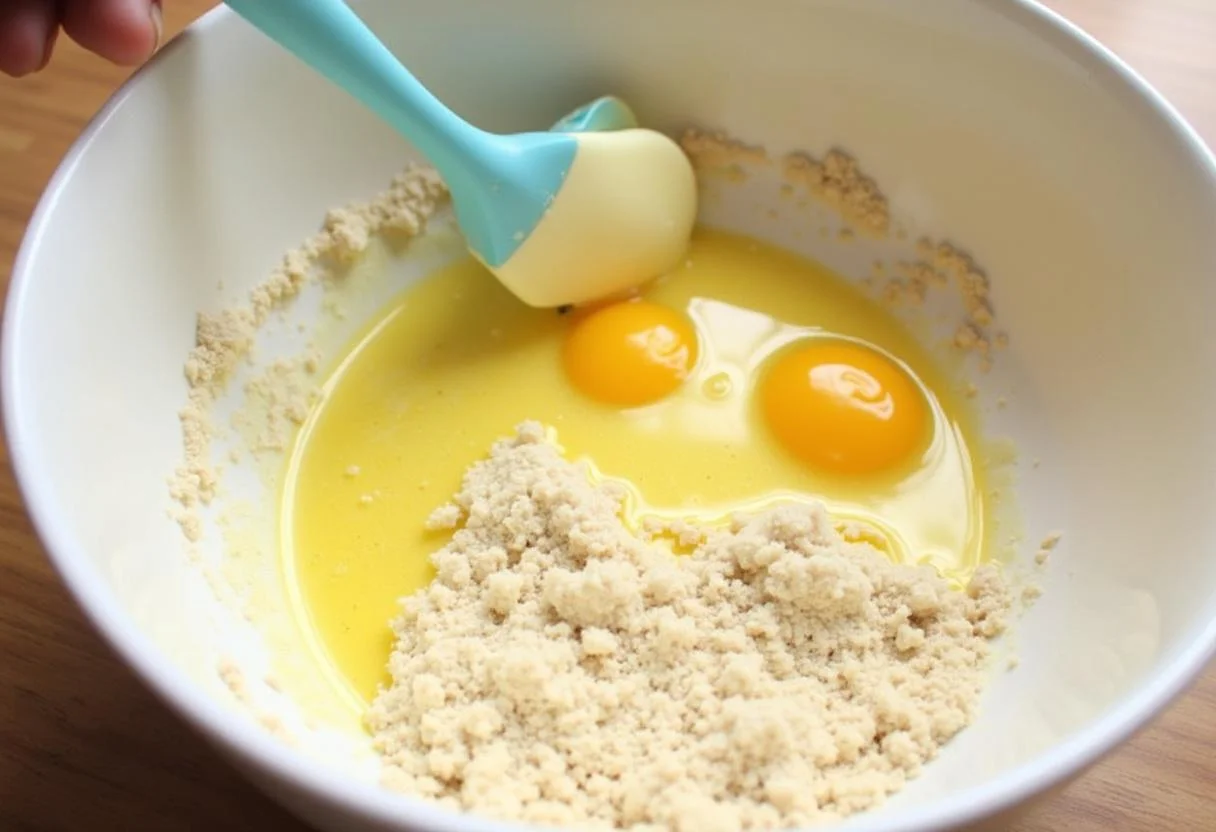 Combining wet ingredients like eggs and milk with dry ingredients for Marvel Nova's Worldmind Waffle Sticks in a vibrant kitchen.