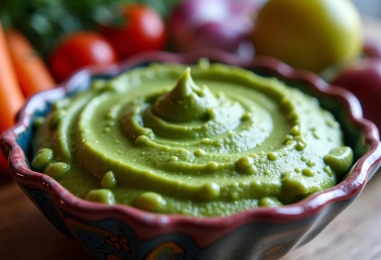 Final presentation of Marvel She-Hulk's Gamma Green Goddess Dip, showcasing the vibrant colors and appetizing appearance, perfect for any gathering.