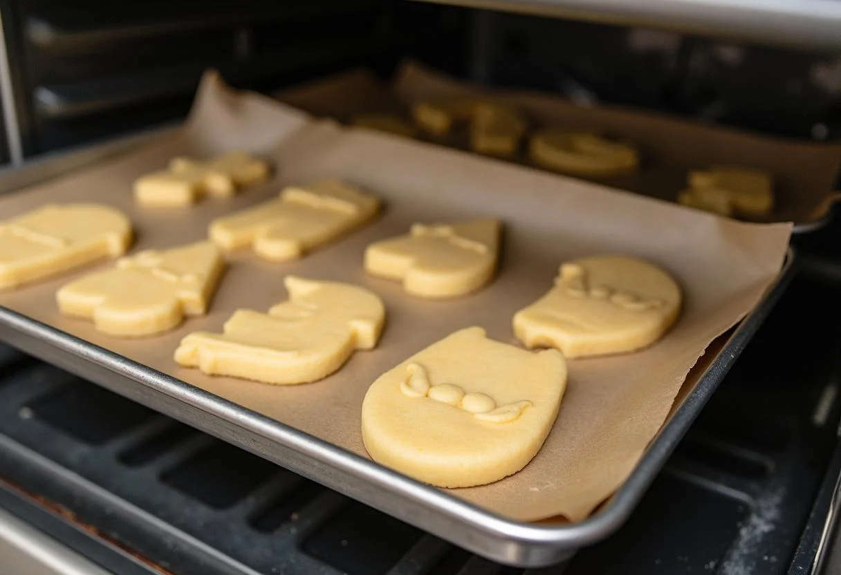 Cookie dough shaped like Marvel characters on trays, ready for baking, showcasing creativity in the Marvel The Collector's Curated Cookie Platter.
