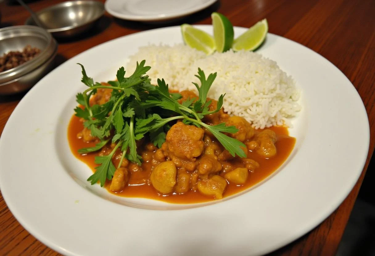 Final presentation of Moana Kakamora Coconut Curry, showcasing vibrant colors and textures on a dining table.