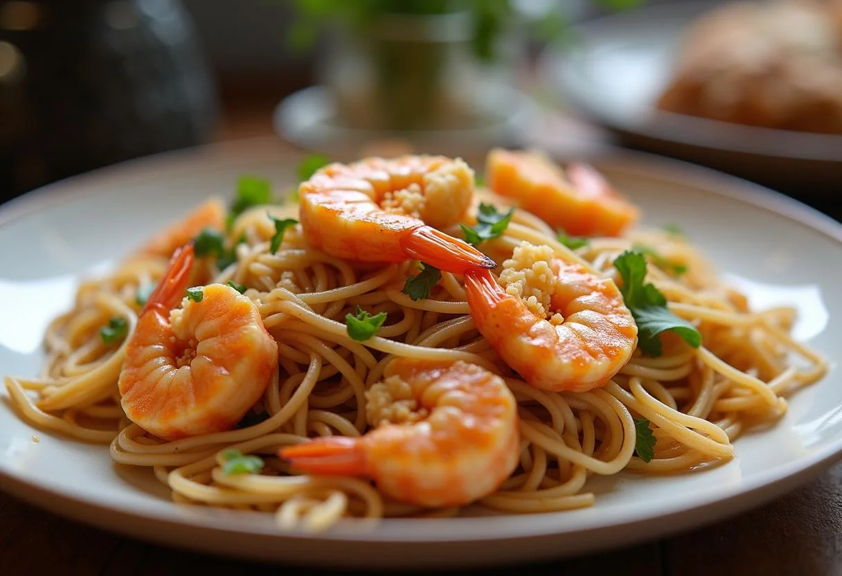 Adding plant-based seafood to Moana Tamatoa's Shiny Seafood Plant-based Stir-fry, featuring tofu shaped like shrimp for a delightful presentation.