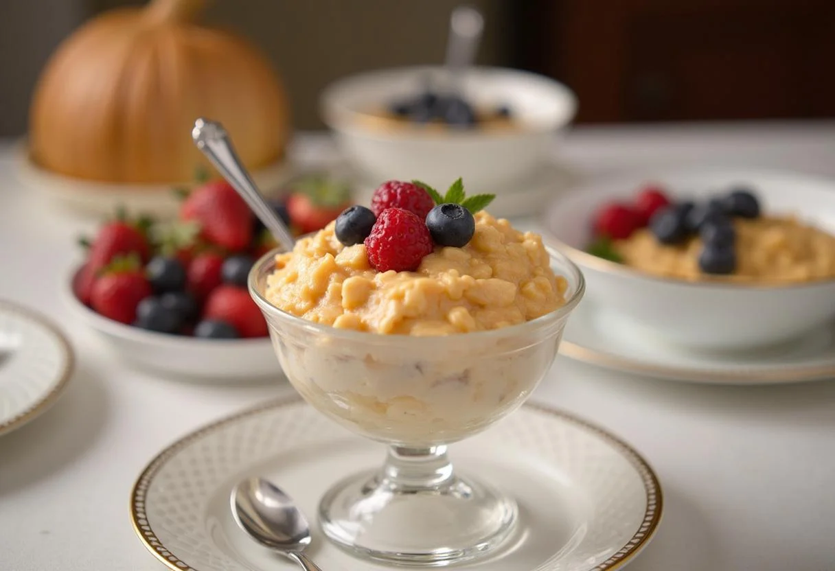 Final presentation of Modern Family Dunphy's Delightful Dessert Dip on a decorative table, inviting and ready to be served.