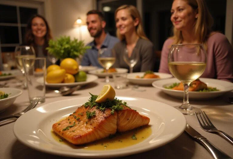 Delicious Modern Family Jay's Jay-zesty Lemon Herb Salmon served on a dining table, perfect for family gatherings.