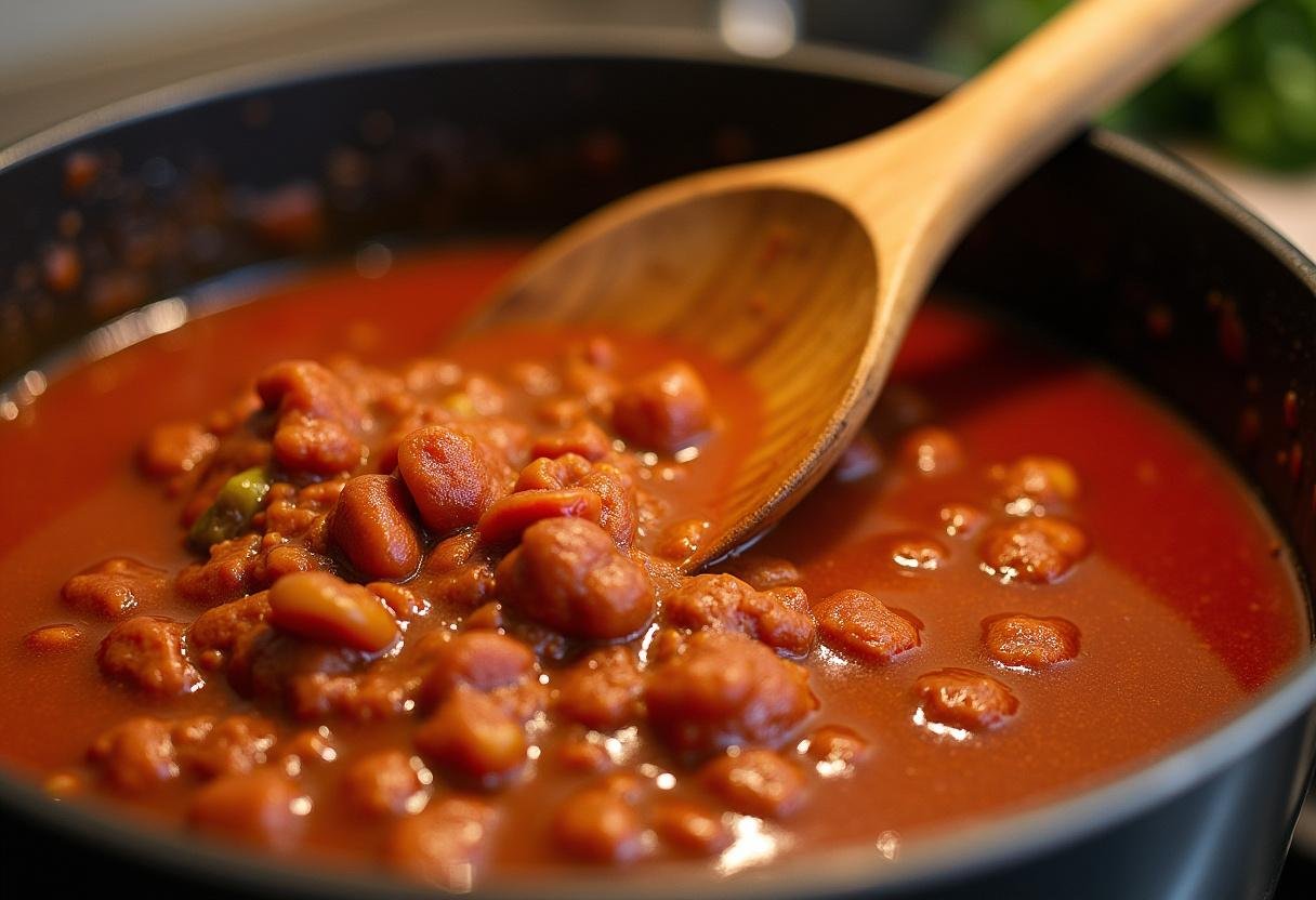 Simmering Monsters, Inc. Randall Boggs' Chameleon Chili in a pot, showcasing the rich texture and ingredients.