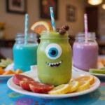 Serving the final Monsters, Inc. Scream Canister Smoothie with a fun presentation and garnishes.